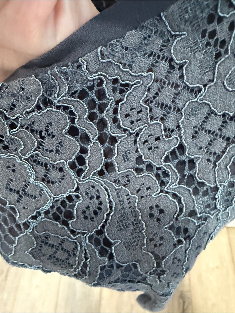 LOFT Charcoal Gray Lace Cap-Sleeve Blouse - Picture 3 of 6